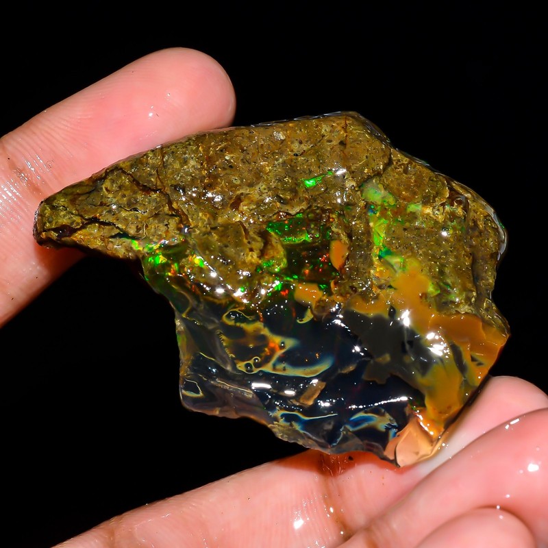 Multi Fire Opal Gemstone, 89 Carat, Opal Rough, Natural Ethiopian Oil Opal Raw, gallery
