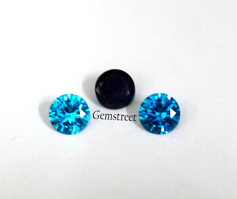 3 Pcs 6 MM Black Diamond Blue Sapphire Round Cut Certified Loose Gem Mixed Lot
