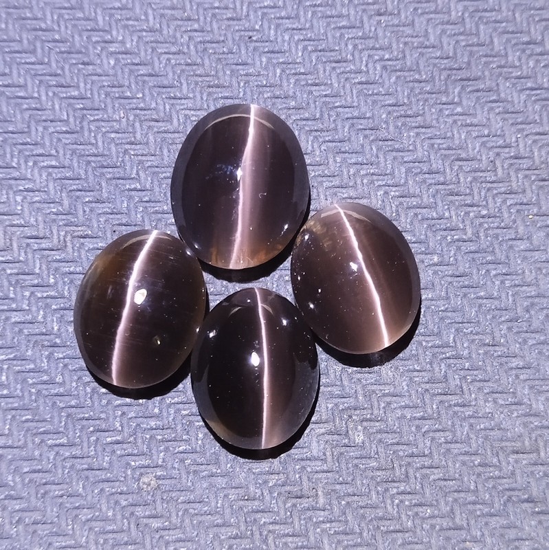 18.9 Carat 11×9 MM Natural Brown Sillimanite Cat’s Eye Oval Shape 4 Piece Lot