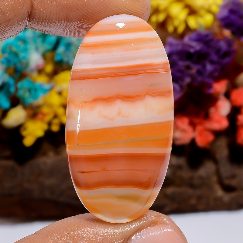 Authentic Orange Botswana Agate Oval Shape Cabochon Gemstone 45 Ct. 37X19X5 mm