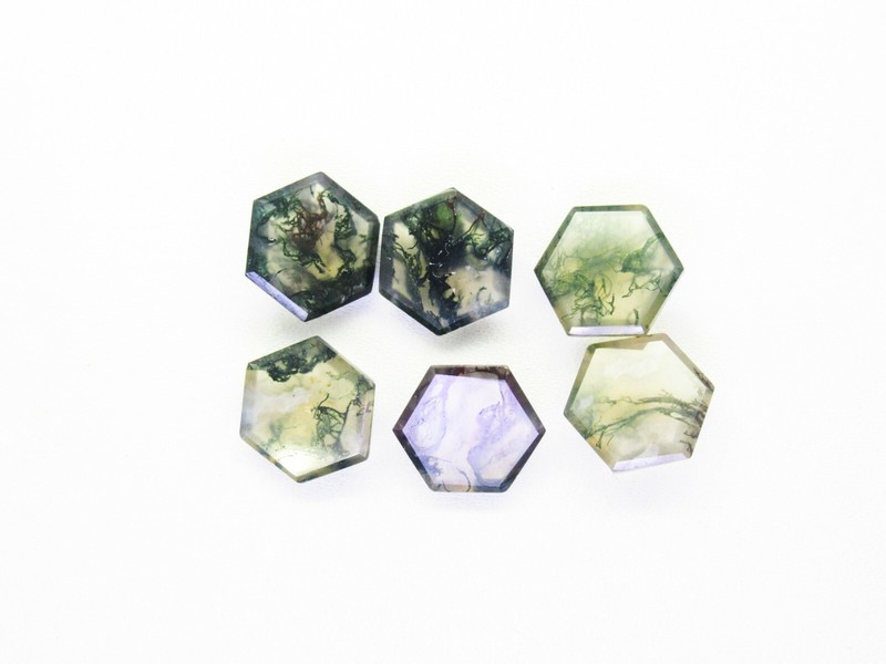 Natural Moss Agate Gems Hexagon Shape 6 Pcs Lot Faceted Cabochons Green Branches gallery