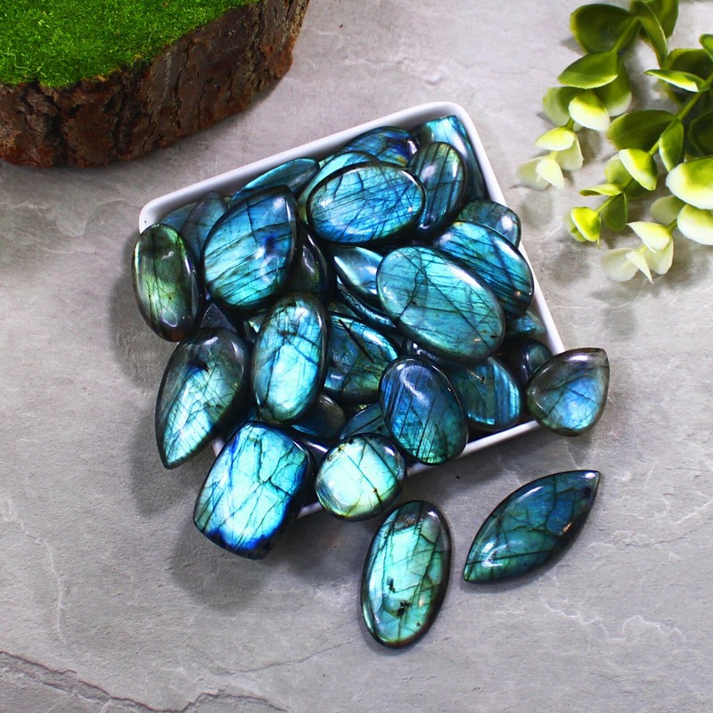 AAA+ Premium Bluish Green Sheen Wholesale Labradorite Gemstone Loose Cabochons