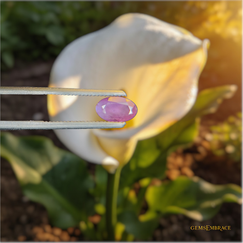 1.00ct Untreated Myanmar (Burma) Ruby Oval 7×4.4mm Pinkish Purple Strong UV