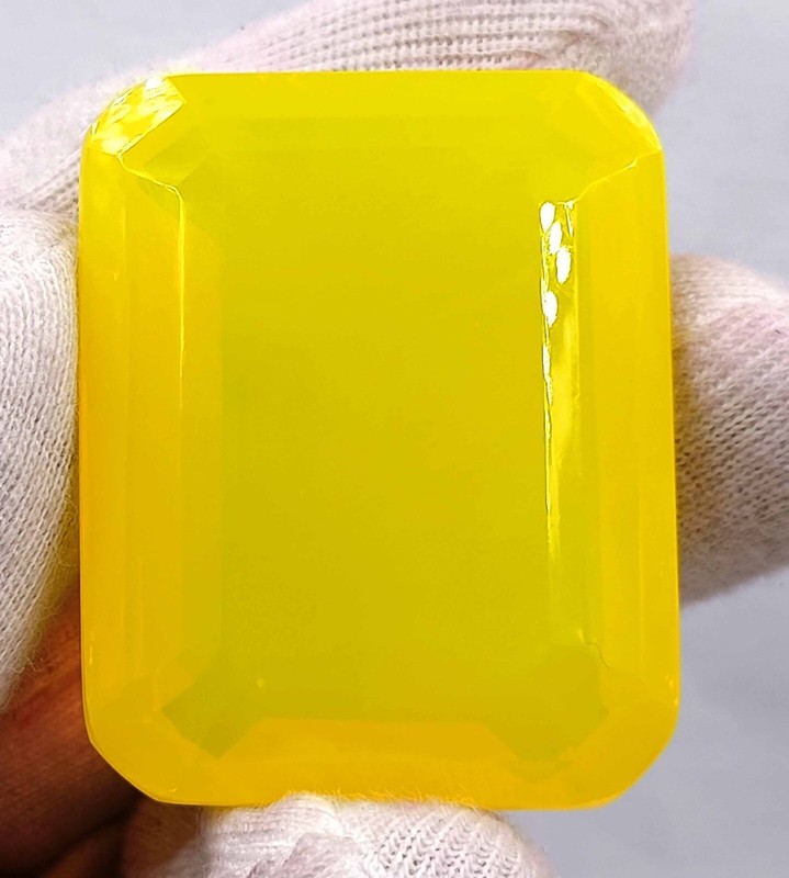 ALLURING 191 CT EGL CERTIFIED UNTREATED YELLOW OPAL EMERALD CUT LOOSE GEMSTONE