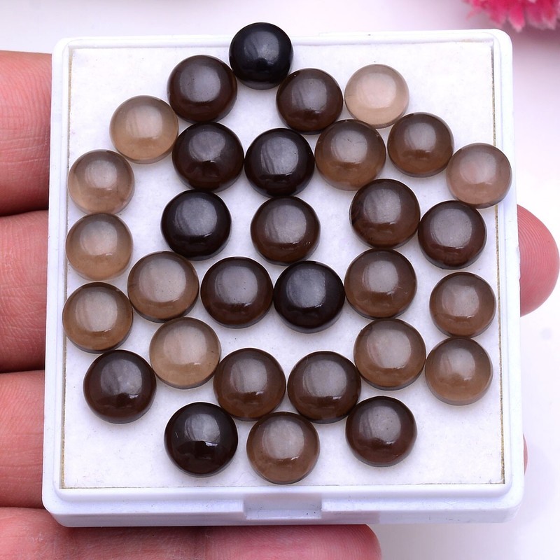 31 Pcs Natural Smoky Quartz 8mm-9mm Round Cabochon Loose Gemstones Lot~87.00 Cts gallery