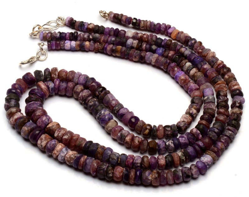 Natural Charoite Gemstone 5 to 8 mm Unpolished Rondelle Shape Beads 18" Necklace gallery