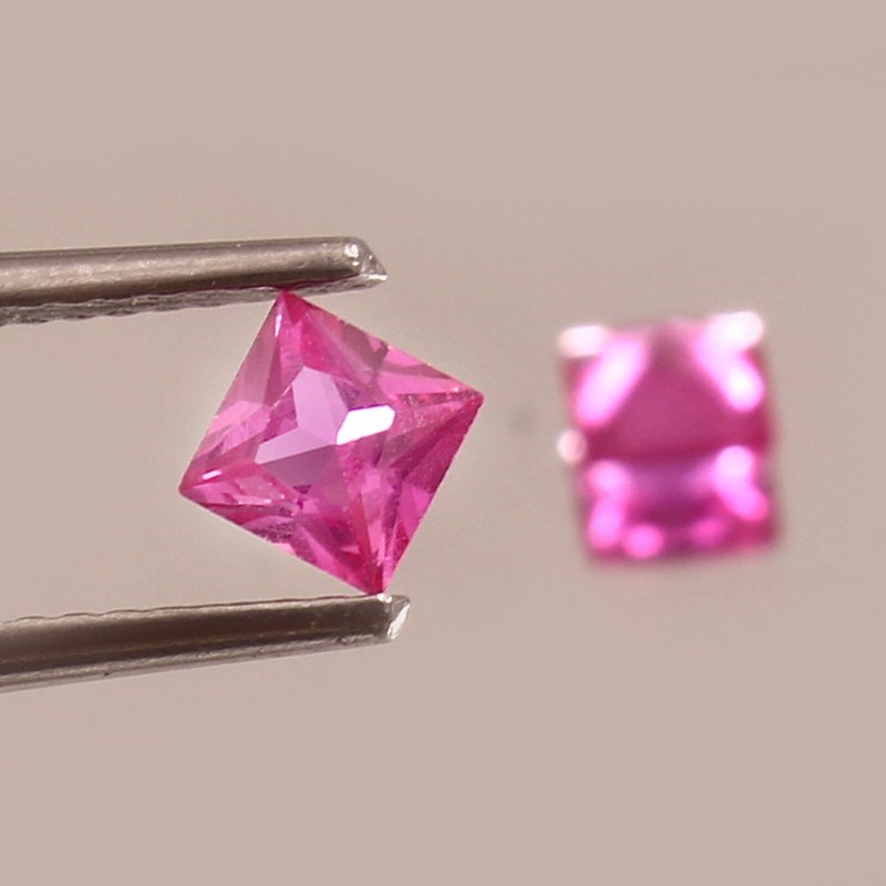 AAA Natural Ceylon Pink Sapphire Loose Square Princess Cut Gemstone Pair 4x4 MM gallery