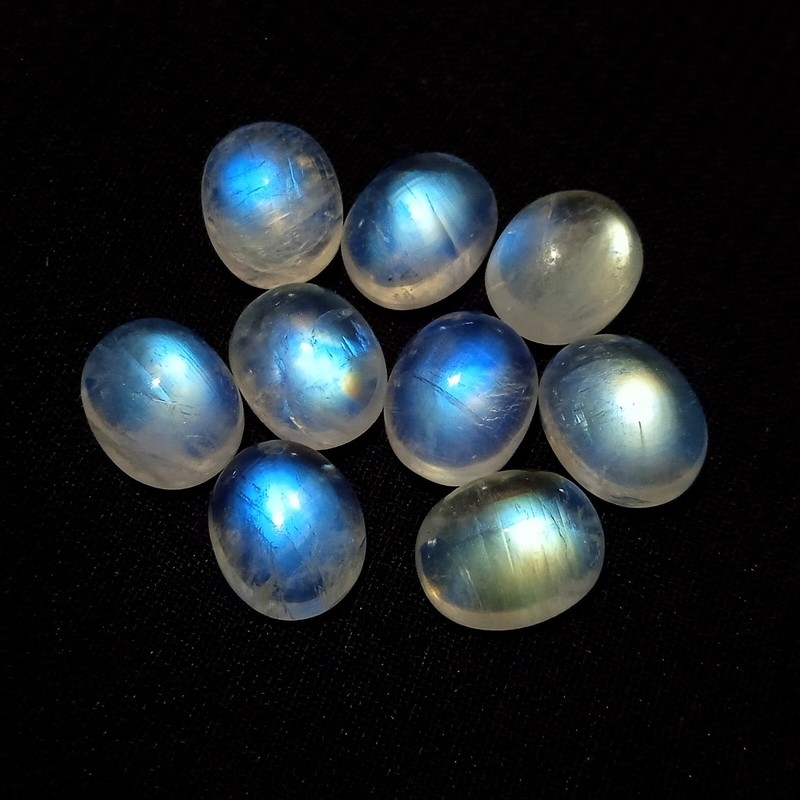 28.2 Carat 10x8 MM Natural Blue Sheen Rainbow Moonstone Oval 9 PCS Lot Cabochon gallery