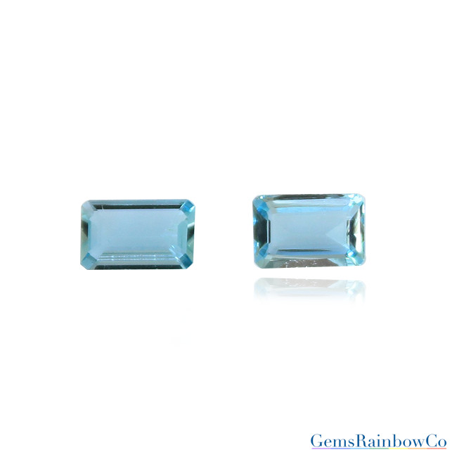 Natural Aquamarine 7.4×5 mm Matching Pair, Flawless Clarity Blue Octagon Shape