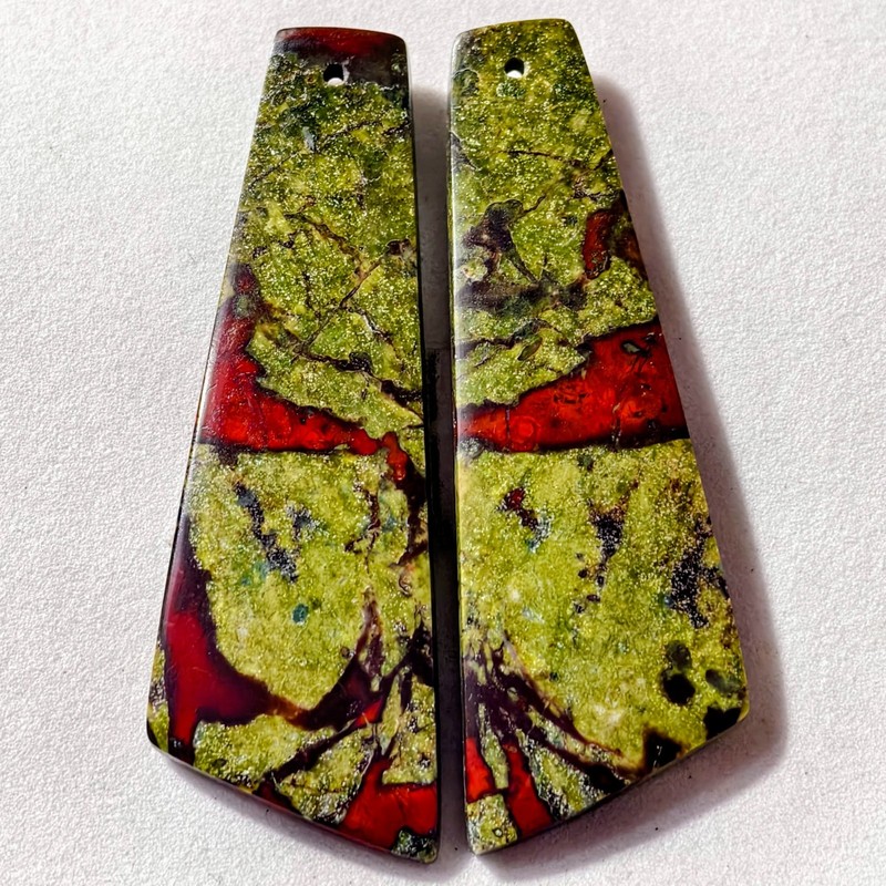 64 Cts Natural Dragon Blood Jasper Drilled Pair Cabochon Gemstone 51.6 X 17.3 MM