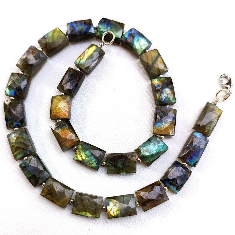 Natural Gem Rainbow Fire Labradorite 13 to 15 mm Size Nugget Beads Necklace