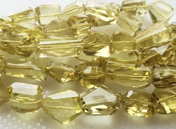 11-26mm Lemon Quartz Beads, Lemon Faceted Tumble Beads, Step Cut, Lemon Quartz