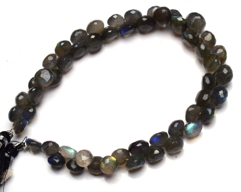 Natural Gem Strong Blue Fire Labradorite Faceted 8 to 9MM Onion Shape Beads 9" gallery