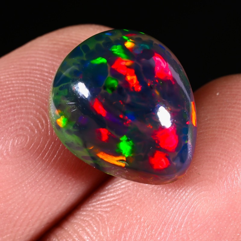 Natural Ethiopian Black Opal 7.50Ct – Pear Cabochon Gemstone | Loose Black Opal