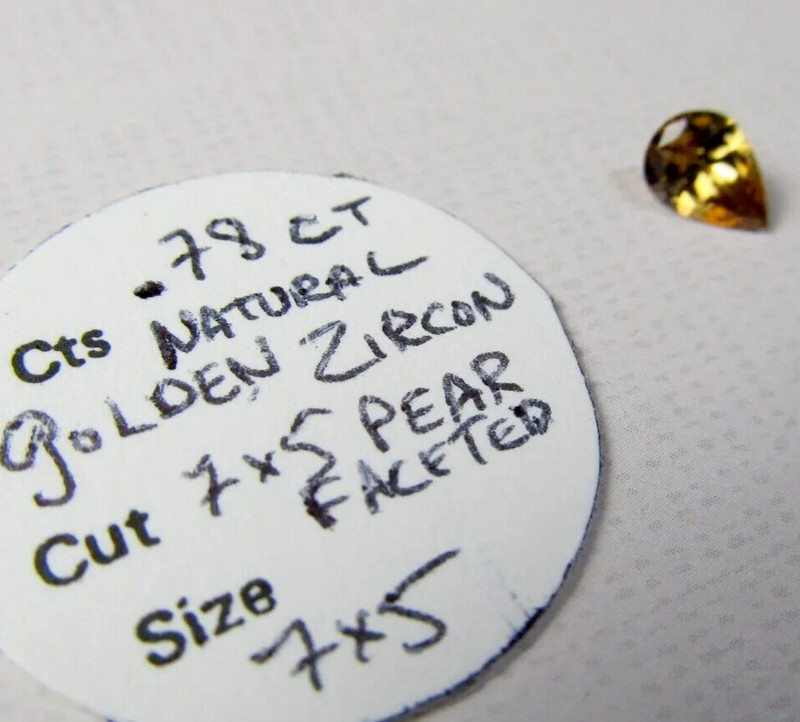 VINTAGE NATURAL Golden Zircon .78 Carat 7mm x 5mm Faceted Pear Cut Gemstone gallery
