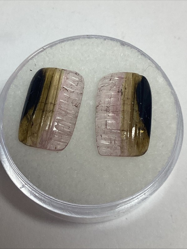 Pair Old Stock Bi-Color Tourmaline Cabochons 13/9mm #151