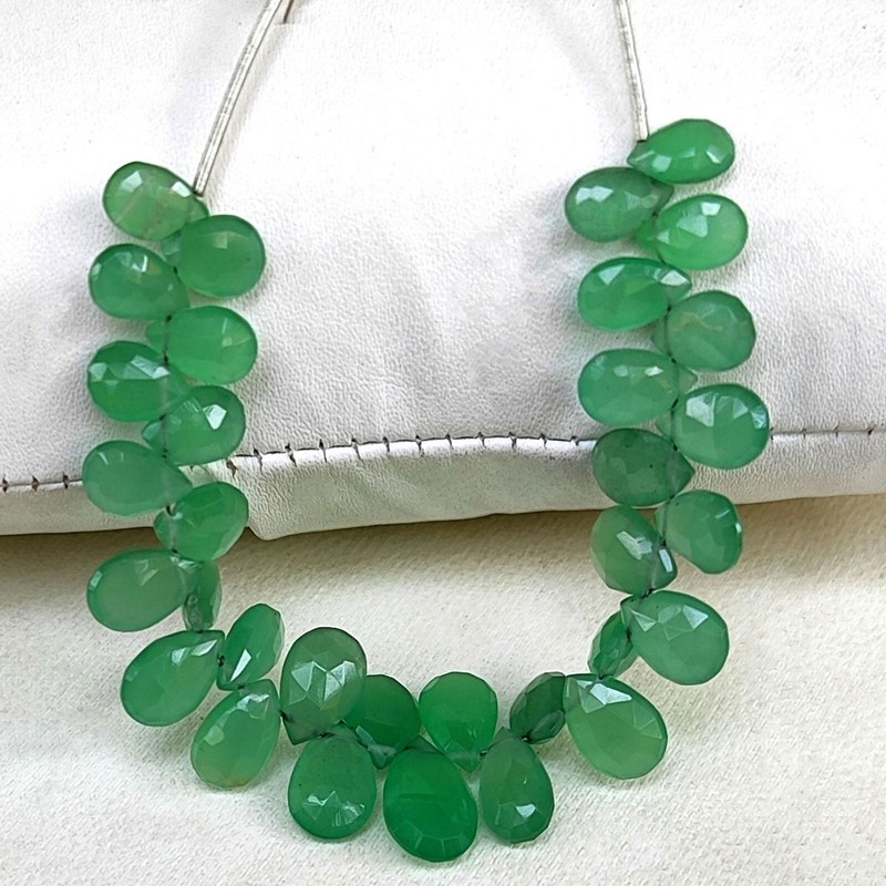 Natural Green Aventurine Quartz 7x5 to 10x7 mm Faceted Pear Briolette Beads 4.5" gallery