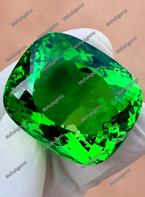 105 Ct Green Peridot Cushion Cut Gemstone, Rare Collector Size Statement Jewelry