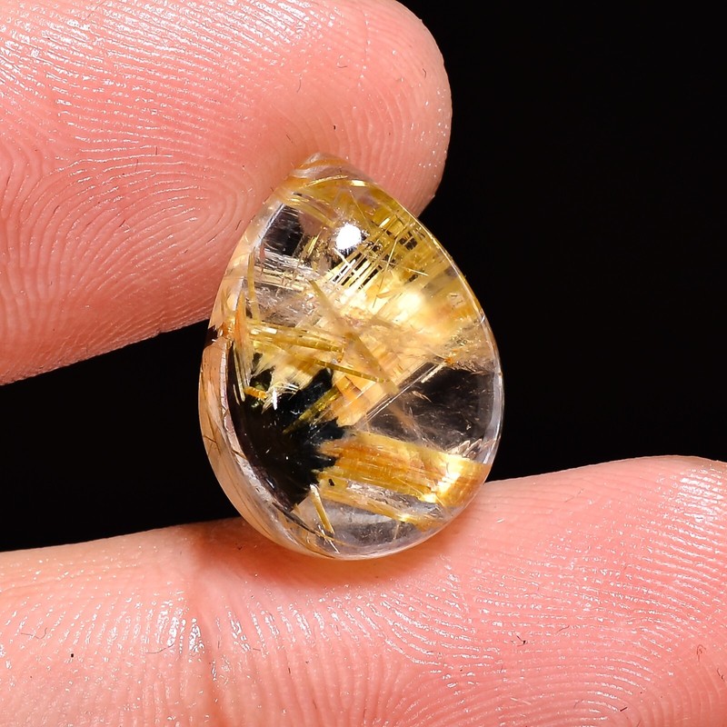 Natural Golden Rutilated Quartz in Hematite Gemstone Cabochon 9Ct 16X12X6MM