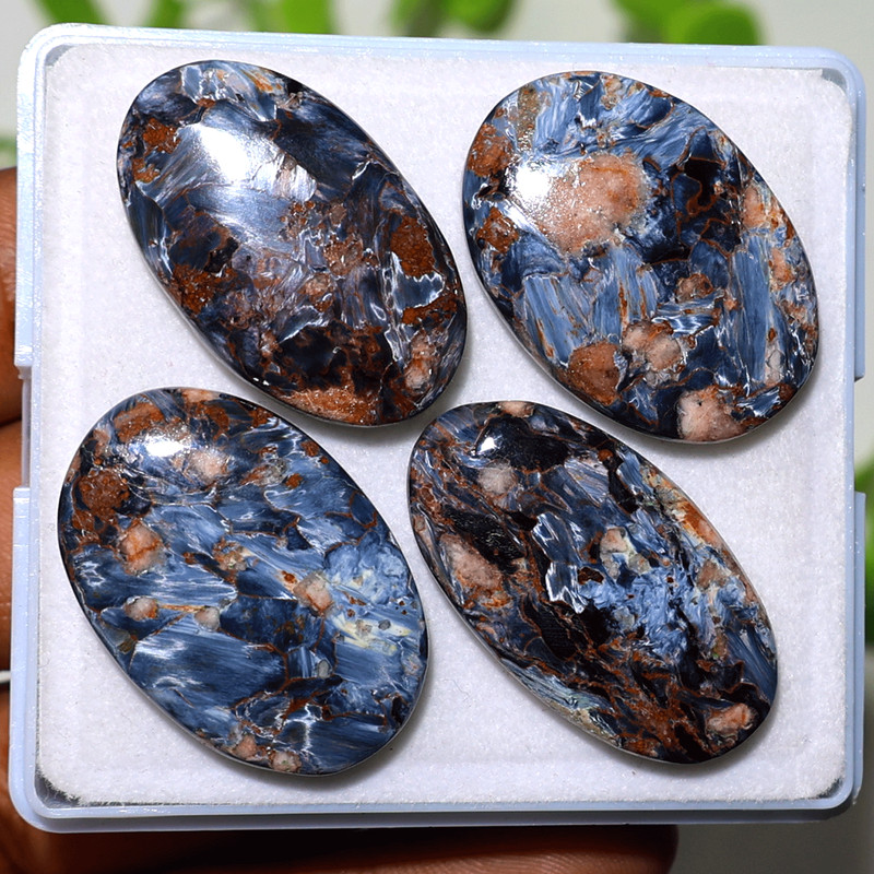 Chatoyant Blue Storm~ 4 PC Natural Pietersite 30mm-32mm Oval Cabochon Gemstones