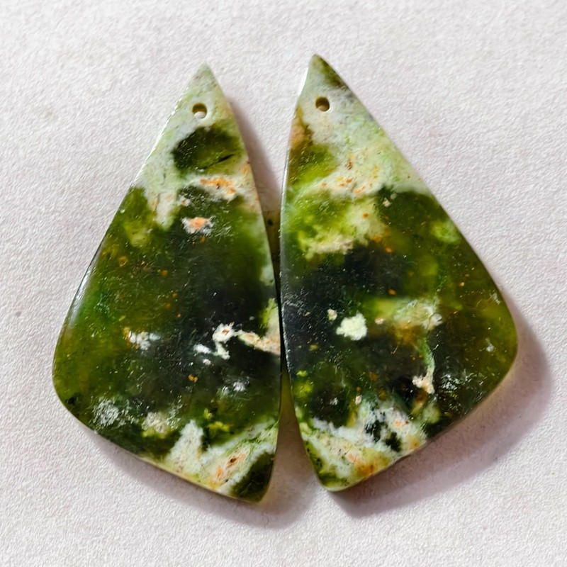 44 Cts Natural Chrome Chalcedony Drilled Pair Cabochon Gemstone 37 X 19 MM gallery