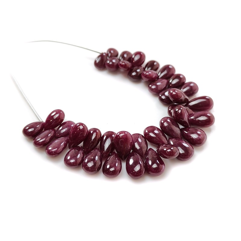 125.50cts Natural Red Ruby Gemstone Plain Briolette Pear Loose Beads 5″