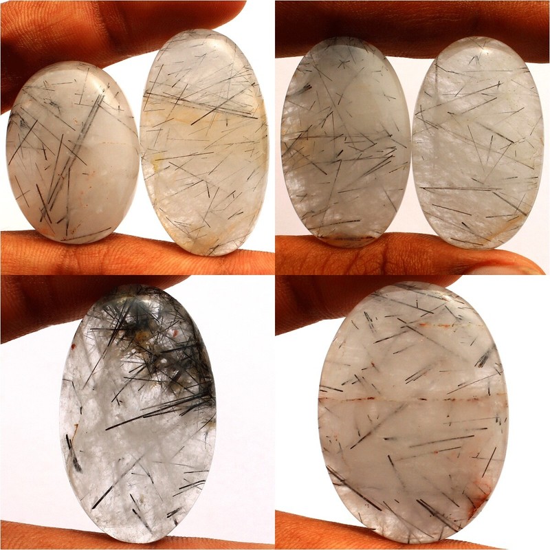 6 Pcs Natural Tourmaline Rutile Quartz 35mm-42.5mm Oval Cabochon Gemstones Lot gallery
