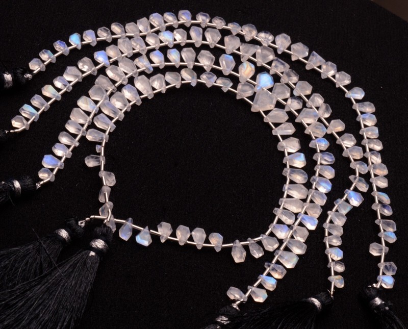 Blue Fire Rainbow Moonstone 5 to 9 mm Size Jewelry Making Beads 9″ Strand