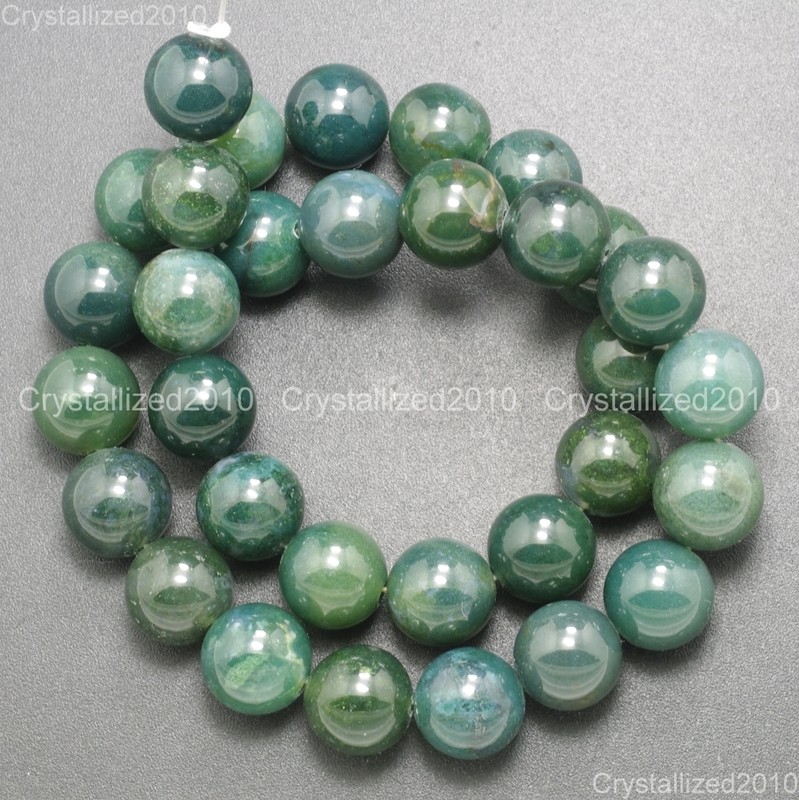 Natural Green Moss Agate Gemstone Round Loose Beads 4mm 6mm 8mm 10mm 12mm 15" gallery