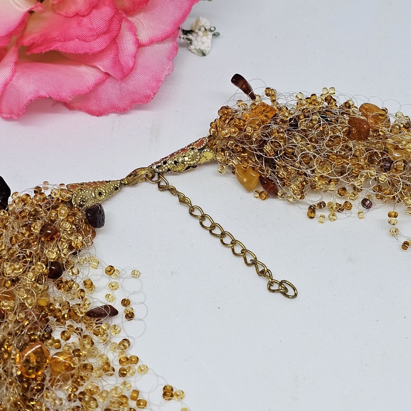 Artisan NATURAL BALTIC AMBER & Seed Bead Air Choker Necklace 20'' gallery