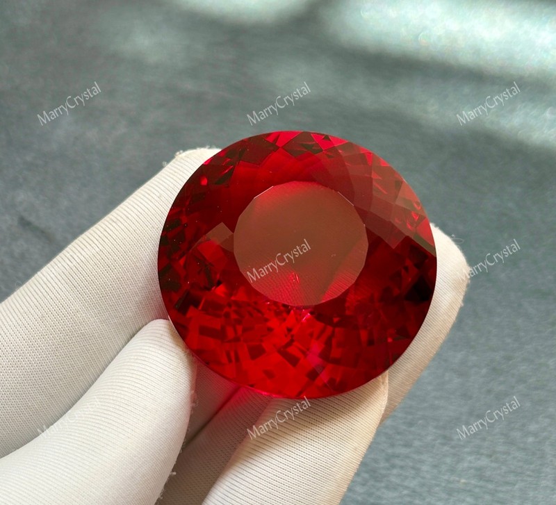 85 CT Red Topaz Color Glass 32x16mm: Round Cut for Jewelry, Decor Loose Gemstone gallery