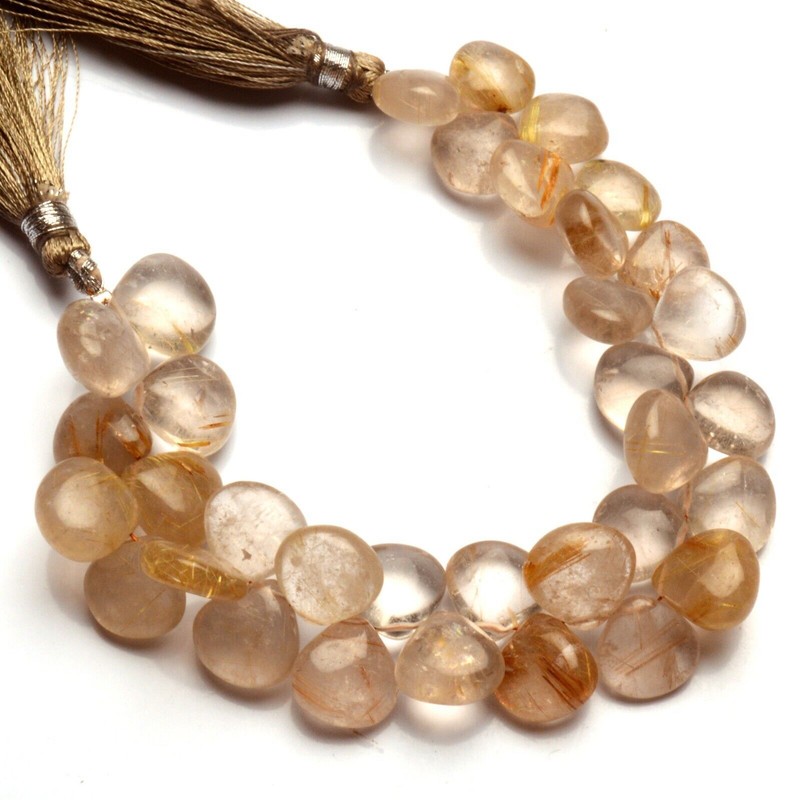 Golden Rutile Quartz Gem 11 mm Approx. Size Smooth Heart Shape Beads 6.5" Strand gallery