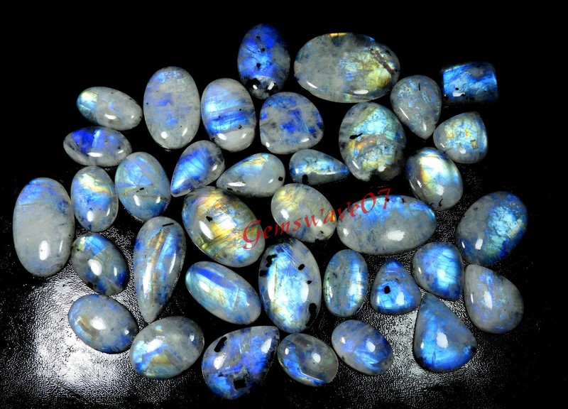 Rainbow Moonstone Natural Blue Flash Cabochon Gemstone Bulk Lot Up To 200 Pcs