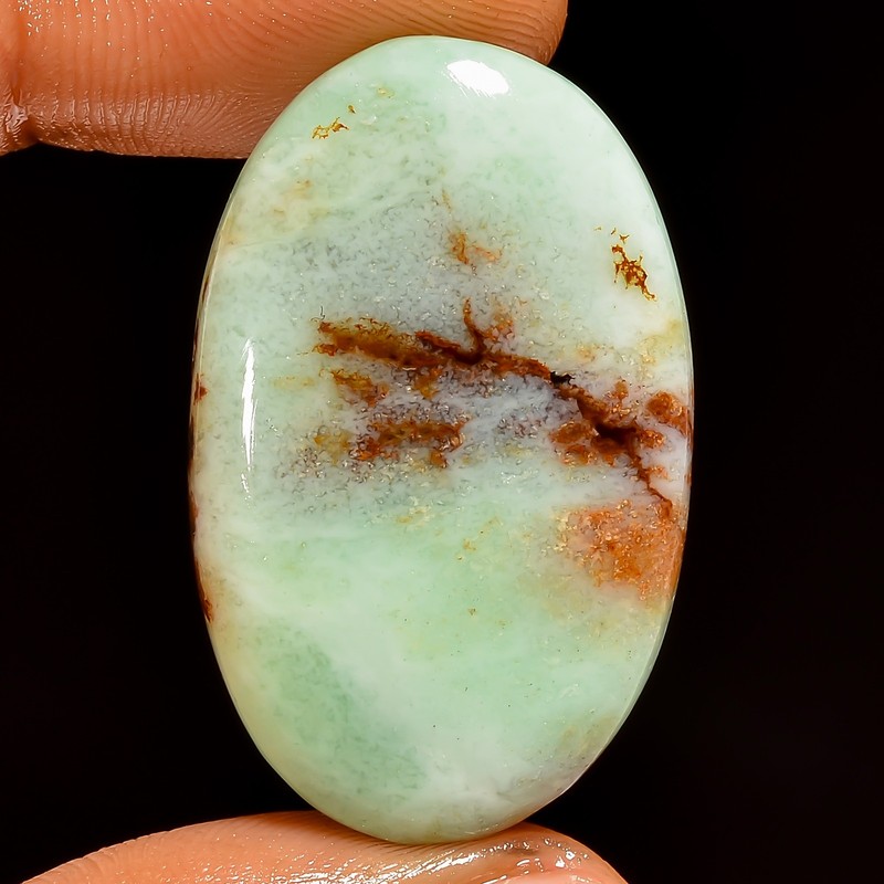 100% Natural Bio Chrysoprase Oval Shape Cabochon Gemstone 43 Ct 35X21X6mm UG5533