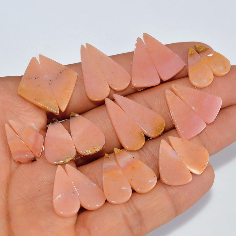 11 Pairs 80 Cts Natural Pink Opal Slice Gemstone Pair Lot 24×10 16x5mm #16843