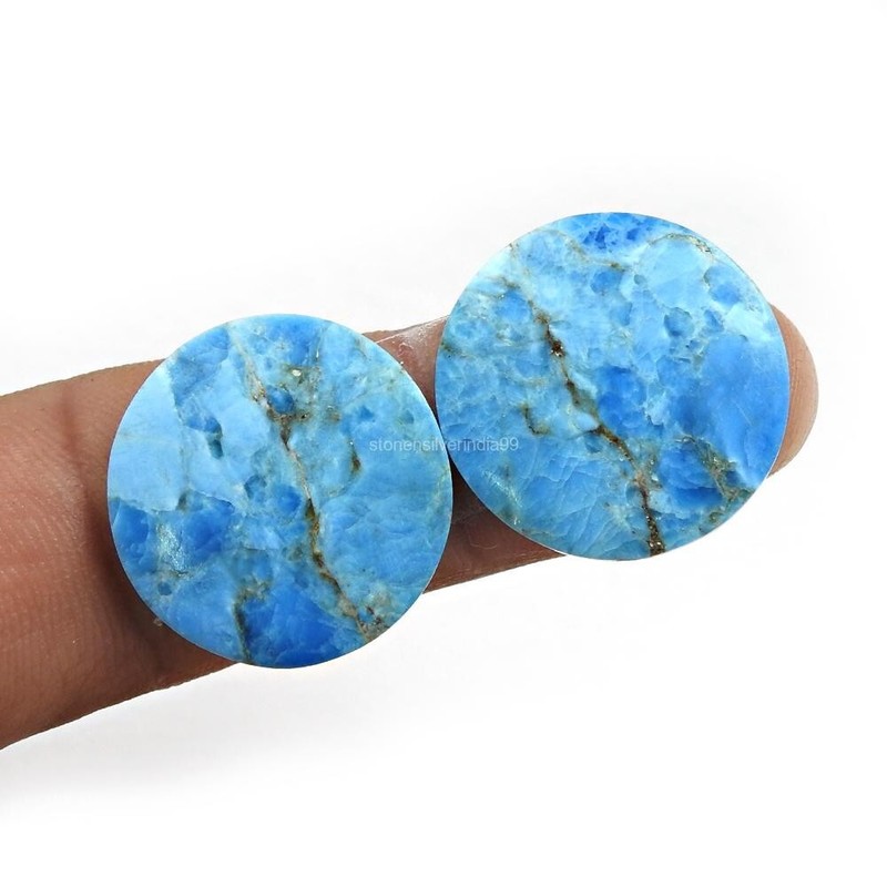 2 Pcs 6.70 Cts Natural Apatite Loose Gemstone Round Cabochon 21mm