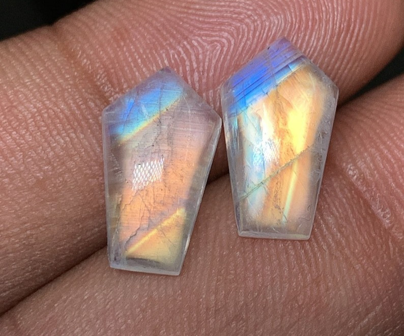 AAAAA Rainbow Moonstone Smooth Polish D Shape Multi Fire Making pair Earring 9×1