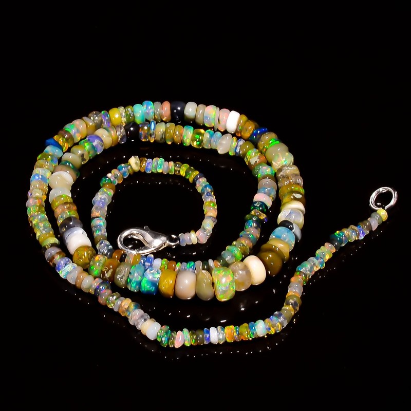 Natural Multi Ethiopian Opal Rondelle Smooth Beads 3X2 6X4mm Necklace 17" A-5500