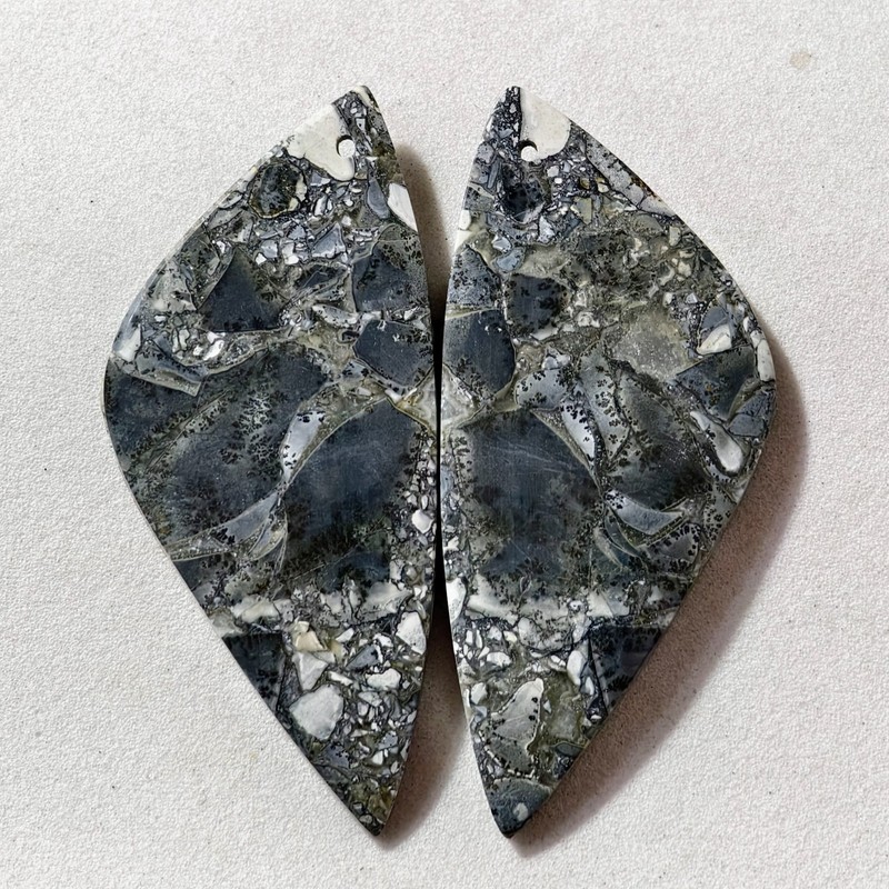 64 Cts Natural Maligano Jasper Drilled Pair Cabochon Gemstone 49.6 X 22.1 MM