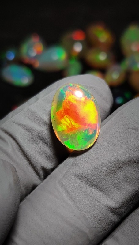 3.8 ct natural ethiopian opal cabochon Welo Fire Intense Play of color Gemstone gallery