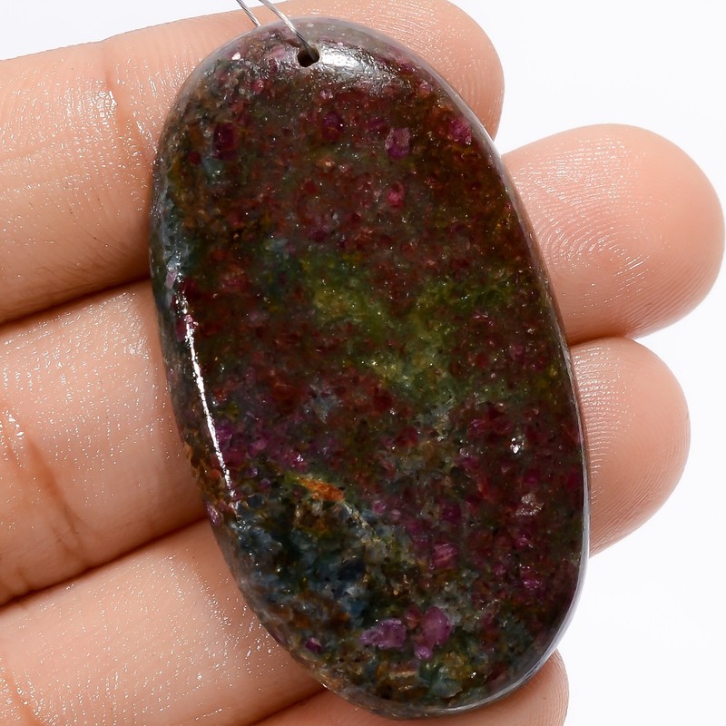 Natural Ruby Fuchsite Oval Cabochon Drilled Gemstone 56.5 Ct. 43X24X4 mm A-30635