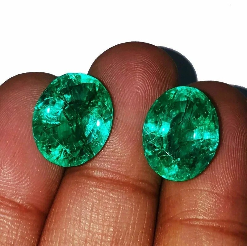 Emerald Zambian Green Pair Oval Cut 19-20 Ct Loose Natural Certified Gemstone gallery