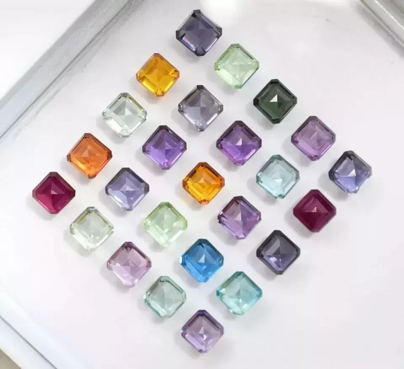 Natural 80 Ct Mix Color Sapphire Asscher Cut 7-8 Pcs Ceylon Loose Gemstone Lot gallery