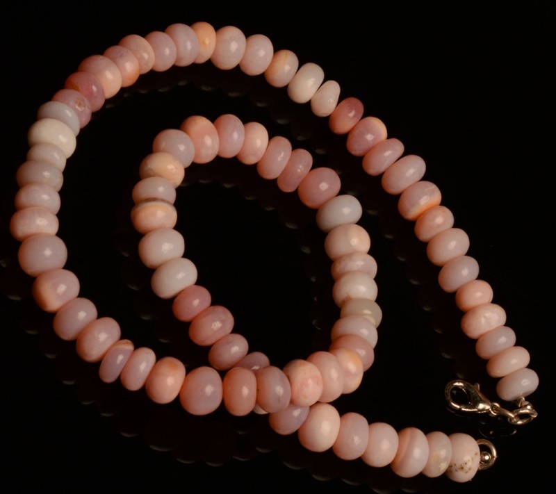 Natural Pink Peru Opal Gems 7 to 10 mm Size Smooth Rondelle Beads 17" Necklace gallery