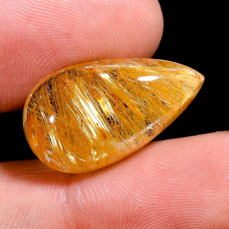 Gold Rutilated Quartz Cabochon Top Grade Gemstone (14 Ct 12x22x6 mm) gallery
