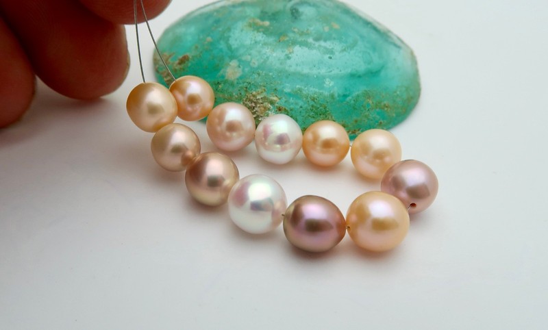 ALL NEW RARE AA+ FRESHWATER PINK APRICOT PEACH IRIDESCENT PEARLS – 12pc