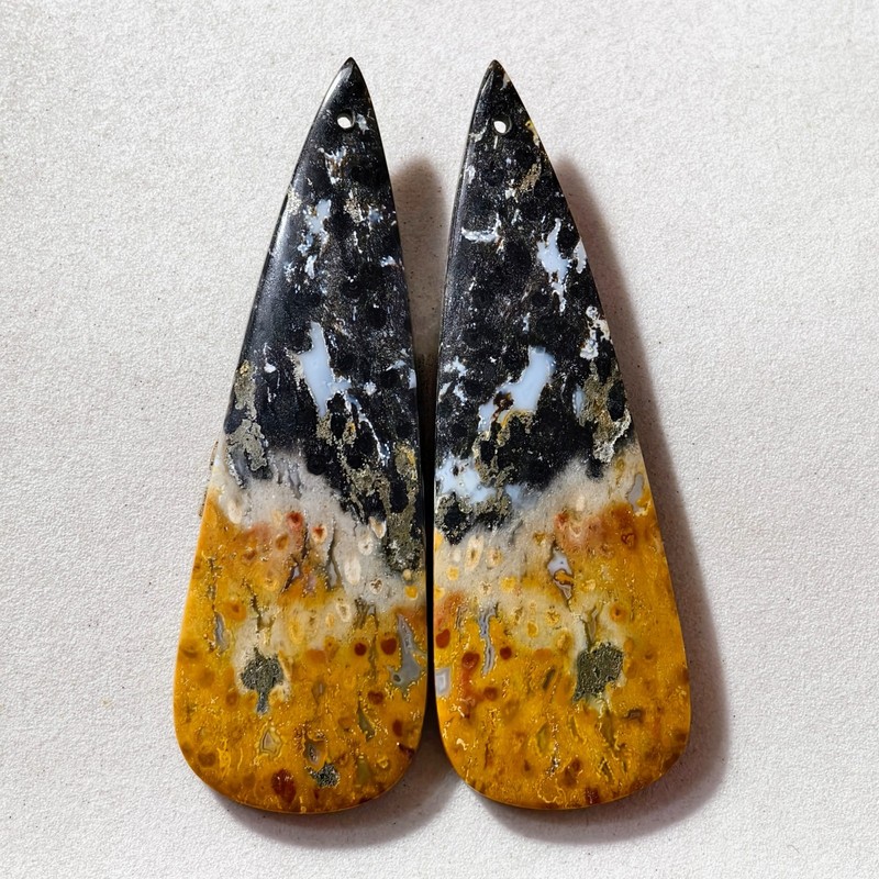 73 Cts Natural Fossilized Palm Root Drilled Pair Cabochon Gemstone 57X19.2 MM
