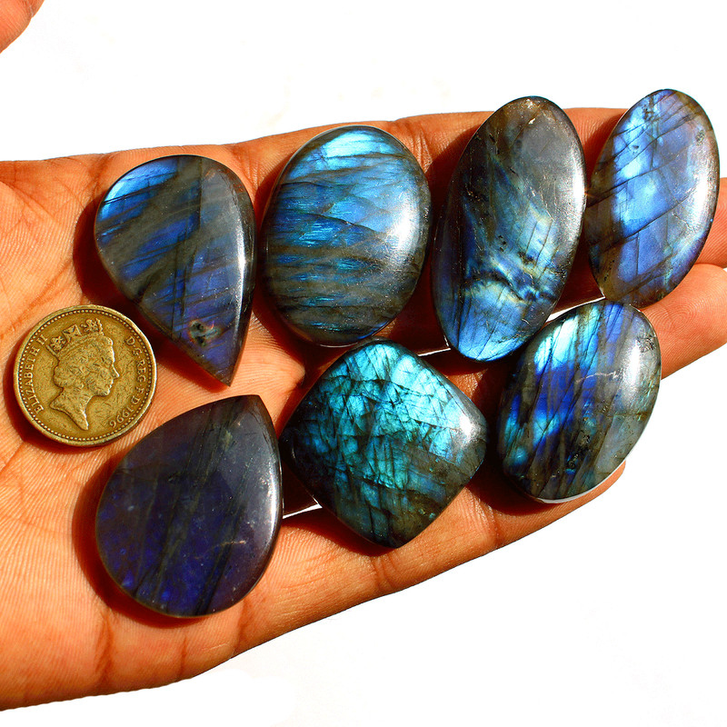 7 PC Natural Labradorite Blue Flash Cabochon 28mm-45.7mm Untreated Gemstones Lot gallery