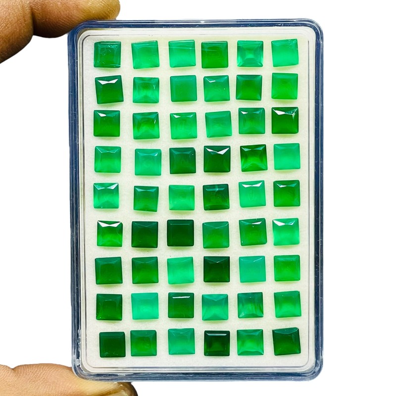 60 Pcs Natural Green Onyx 6mm Square Cut Top Quality Loose Untreated Gemstones