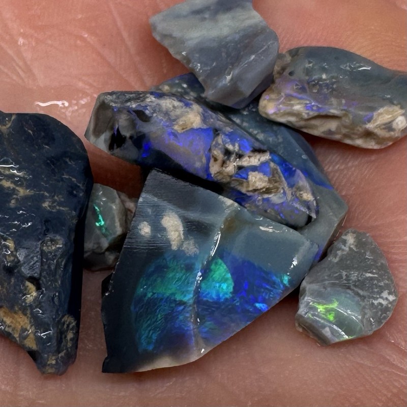 Lightning Ridge Black/Dark Opal Rough Parcel 35.8cts Dark Base Blue Green Rough